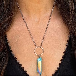 Blue Aura Quartz Crystal O Ring Necklace